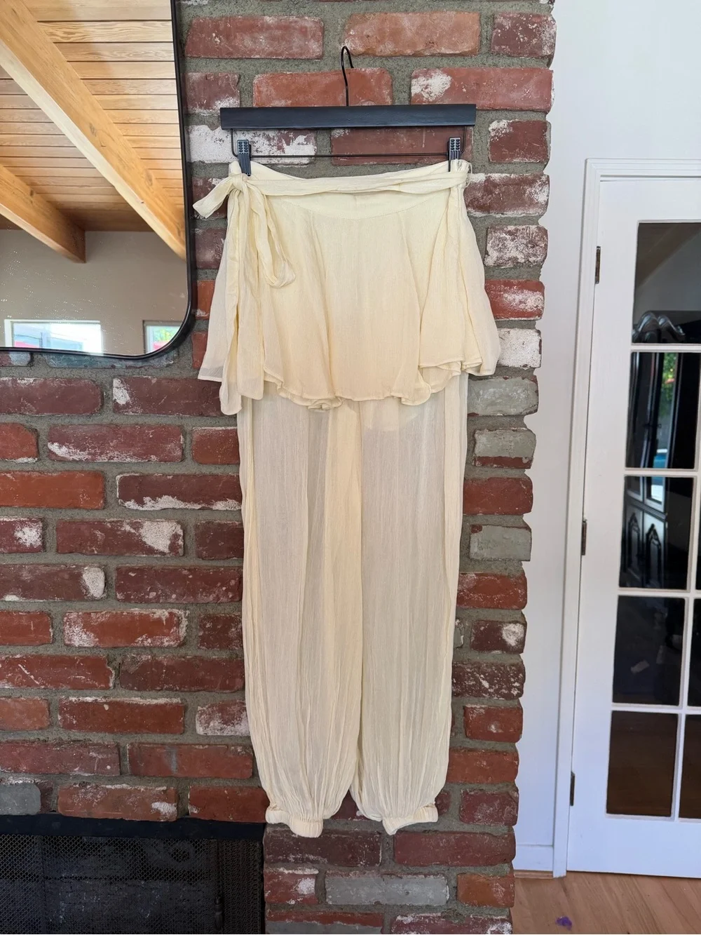 Free People NWT Cream Sheer Wide-Leg Pants with Tie Waist
